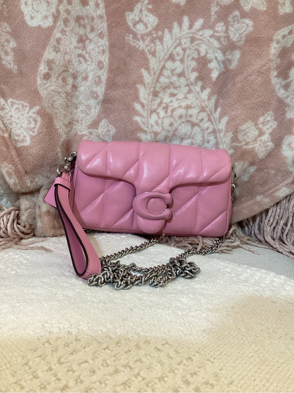 Coach Tabby Quilted Pink Crossbody Bag with Chain Strap